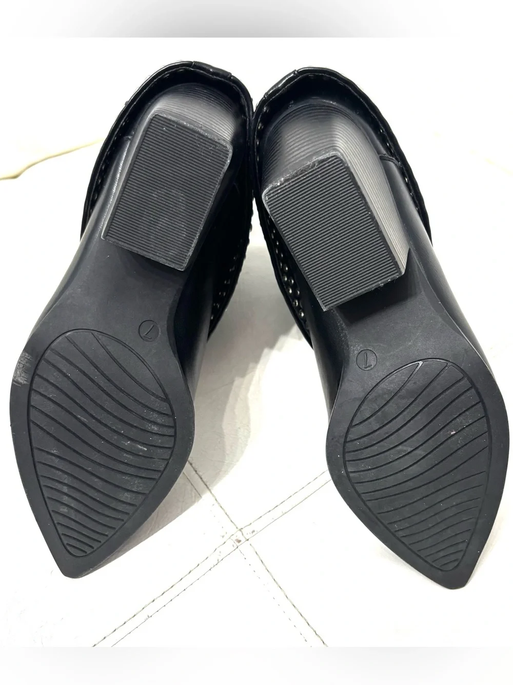 Michael Shanon Royce Fold Over Black Studded Pointed Ankle Booties